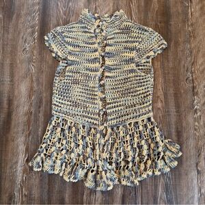 Free People Multicolor Crochet button up top